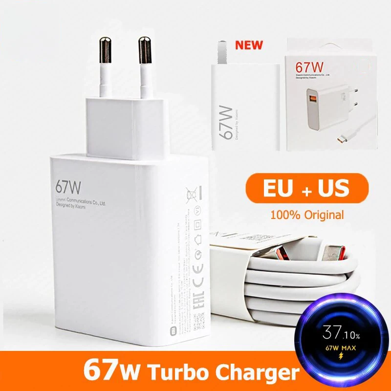 67W Ladegerät Original Schnellladung Cargador USB-Kabel EU/US Wandadapter Mi 14 13 12 Redmi Note 13 12 Pro Turbo Poco F5 Image