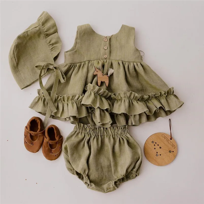 Baumwolle Leinen Baby Mädchen Kleidung Sommer 3 Schichten Kuchen Tutu Kleid für Mädchen Kleidung Atmungsaktive Rüschen Spitze Strap Kostüme Baby Image