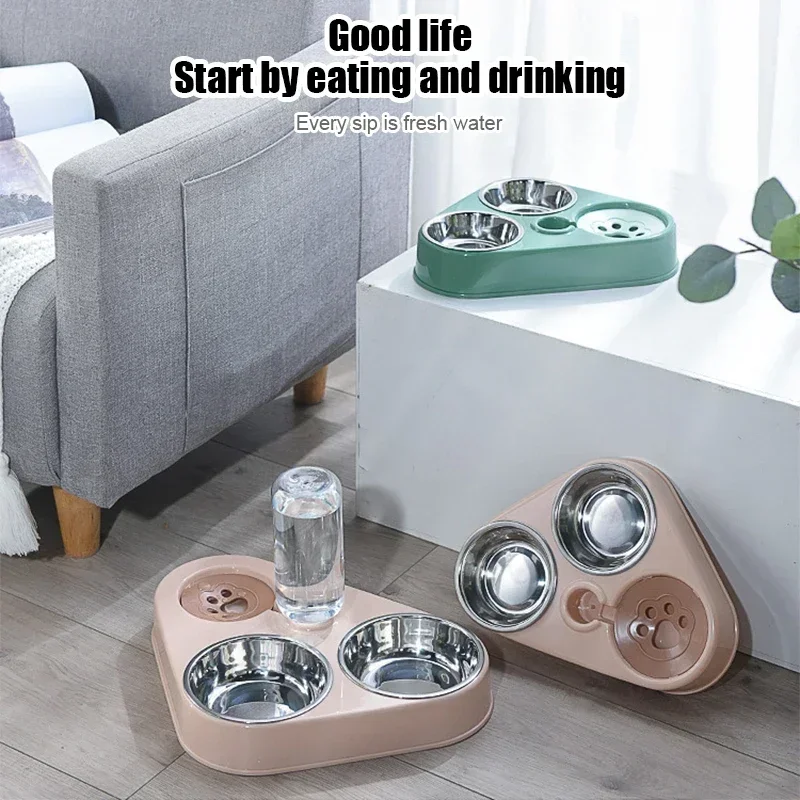 3 in 1 Haustier Hund Feeder Schüssel mit Hund Wasser flasche Katze automatisch trinken Katzenfutter Schüssel Haustier Doppel 3 Schalen Edelstahl Feeder