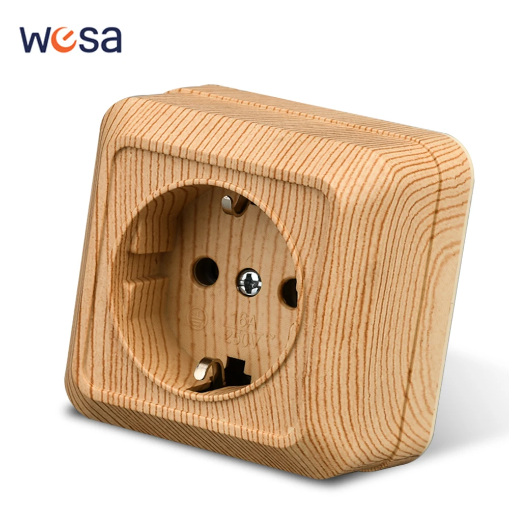 WESA Holz Wandoberfläche Steckdose Stecker EU Steckdosen Boden Nachahmung Holz Outdoor Steckdose Flammschutzmittel Kunststoff