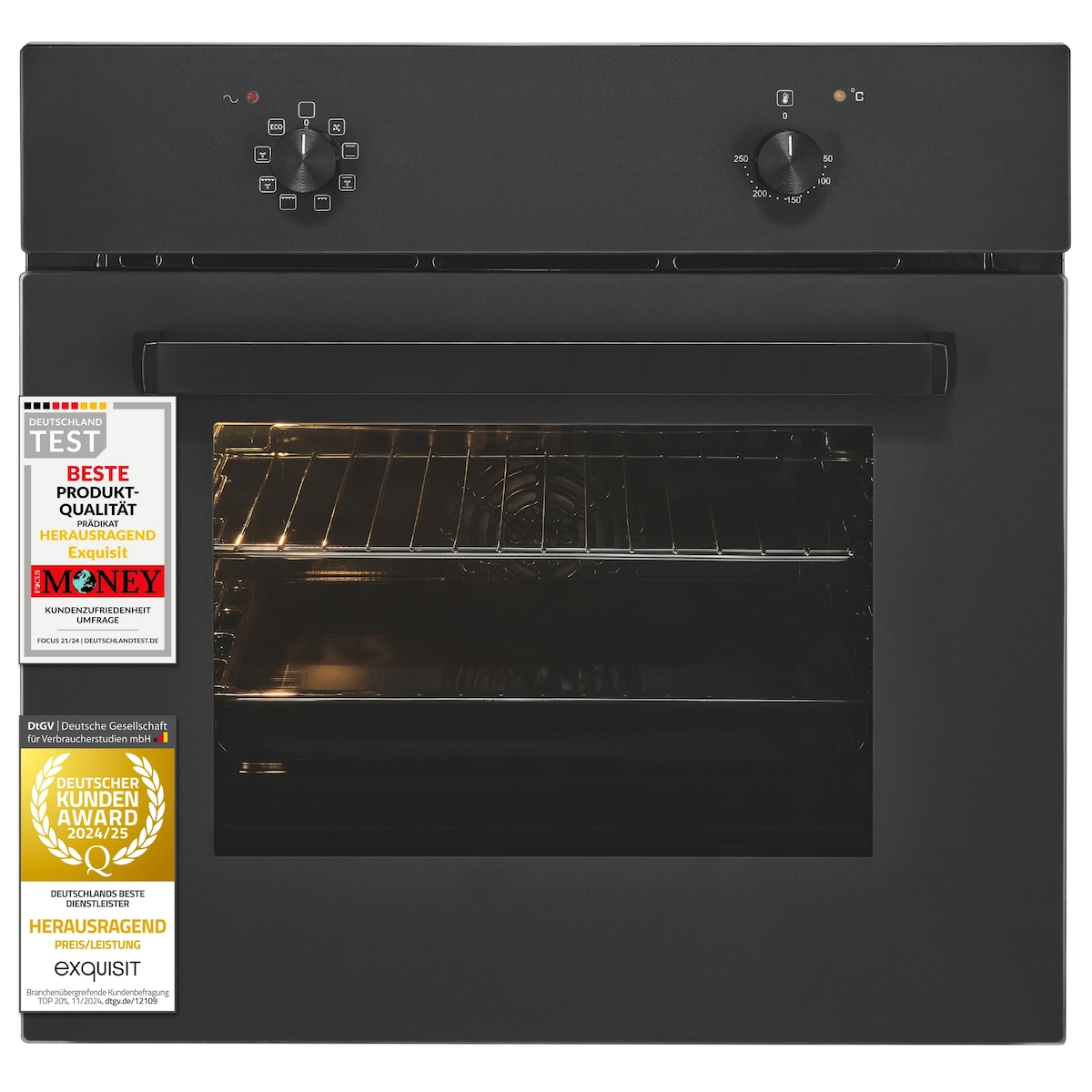 Exquisit Einbaubackofen, 67l Nutzinhalt, 8 Funktionen, Umluft, Energieklasse A, EBE367-U-120 mattschwarz Image