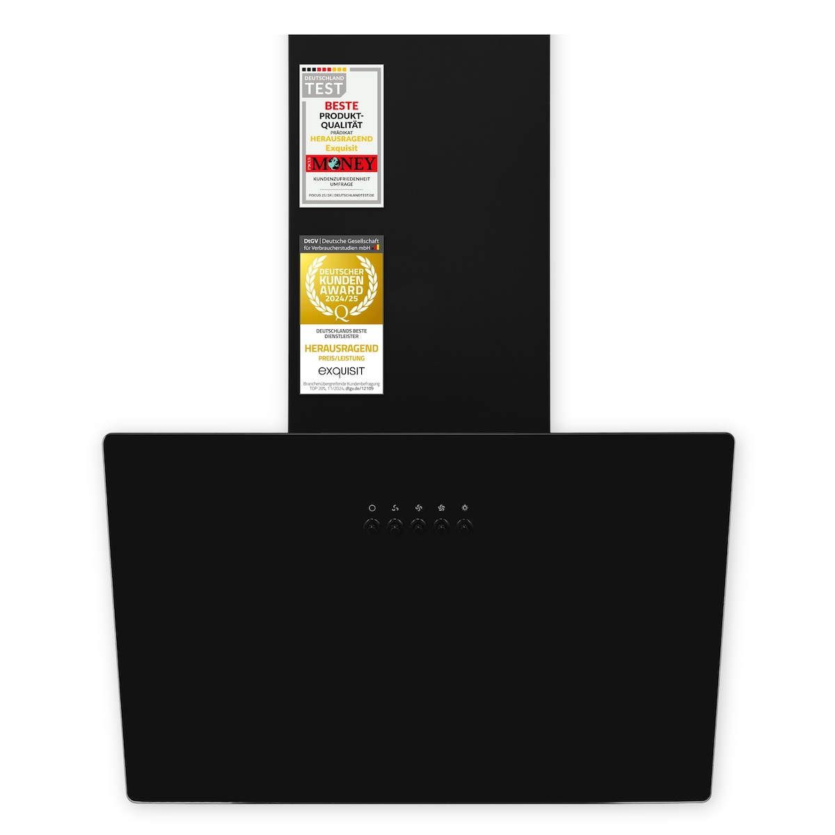 Exquisit Dunstabzugshaube, 59,8 cm, Wandhaube, Abluftbetrieb, Umluftbetrieb, LED-Beleuchtung, Schwarz, KFD60-020 schwarz Image