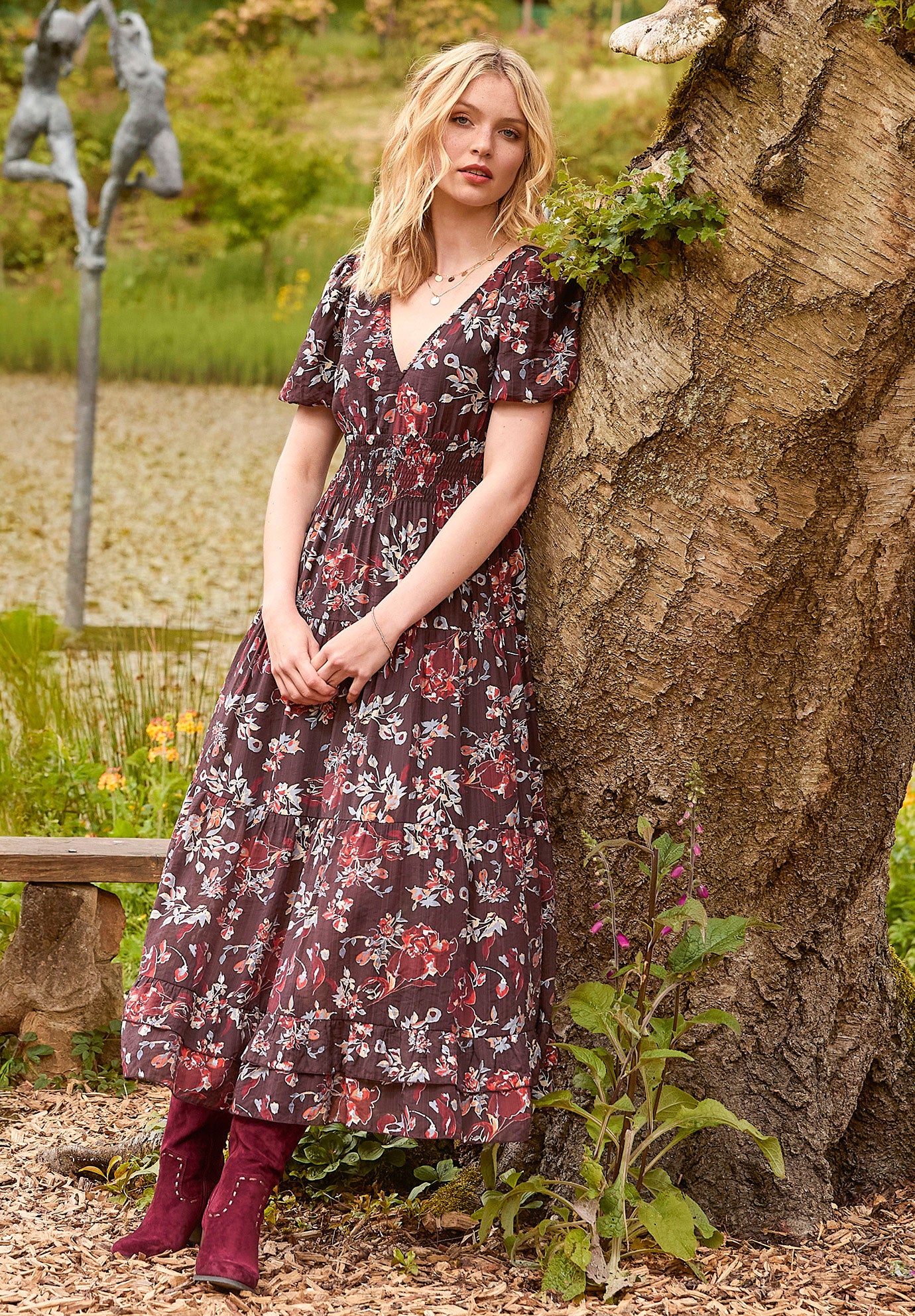 Plus Size Women's V-Neck Flounce Midi Dress by Joe Browns in Mulberry Garden (Size 14 W)