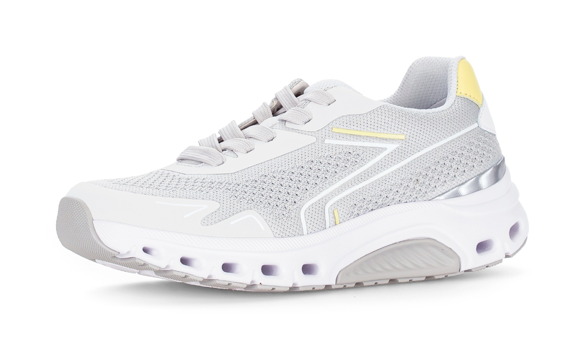 Plateausneaker GABOR ROLLINGSOFT, Damen, Gr. 38, hellgrau, limette, Schuhe Plateausneaker, Freizeitschuh, Halbschuh, Schnürer mit Reflektor-Besätzen, G-Weite