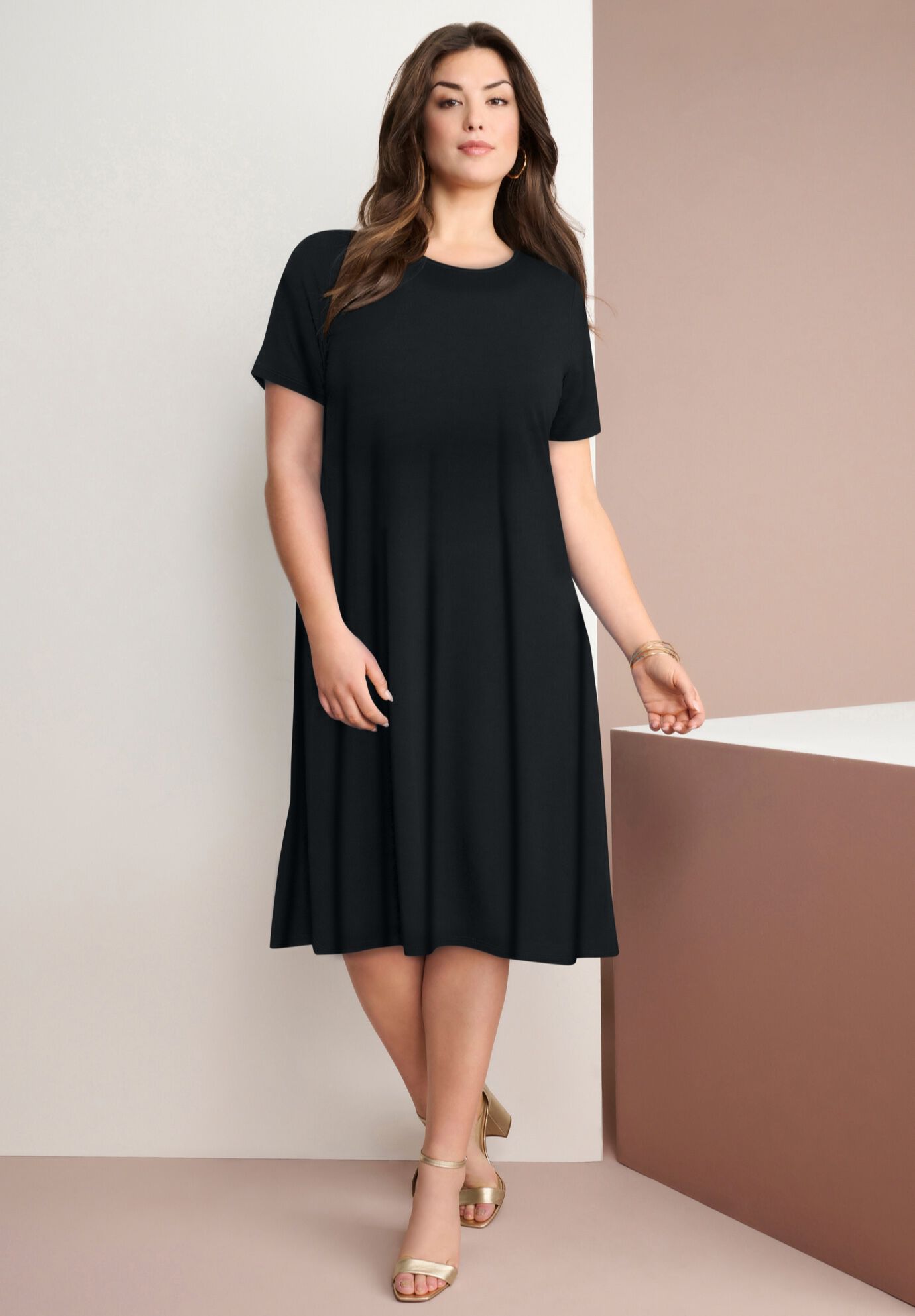 Plus Size Women's Pocket Swing Shirtdress by Roaman's in Black (Size 22/24)