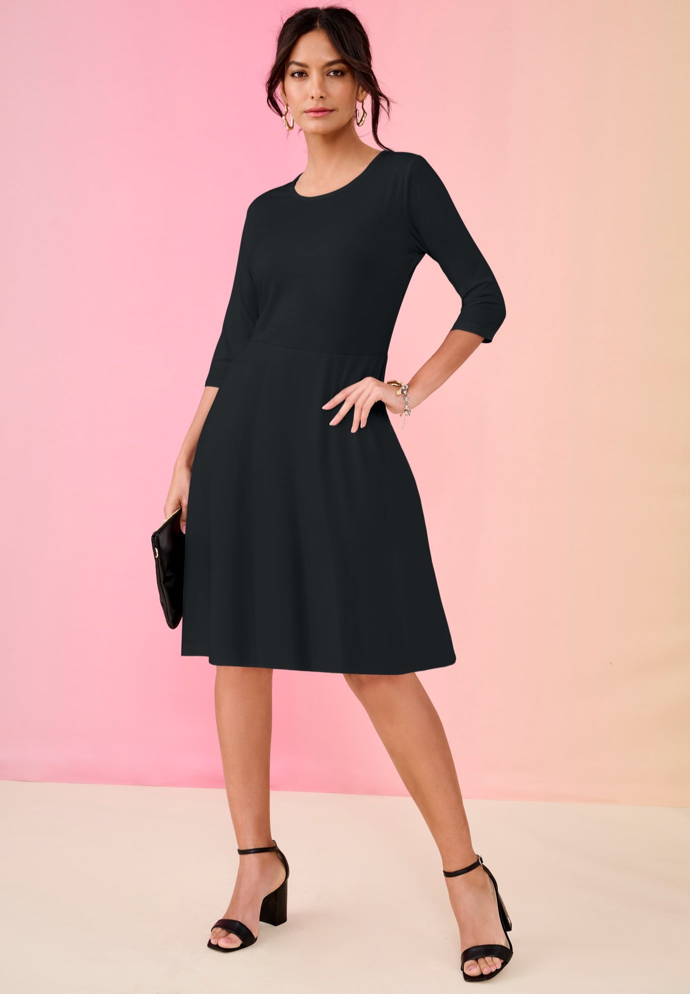 Plus Size Women's Ultrasmooth® Fabric Fit-And-Flare Dress by Roaman's in Black (Size 14 W)