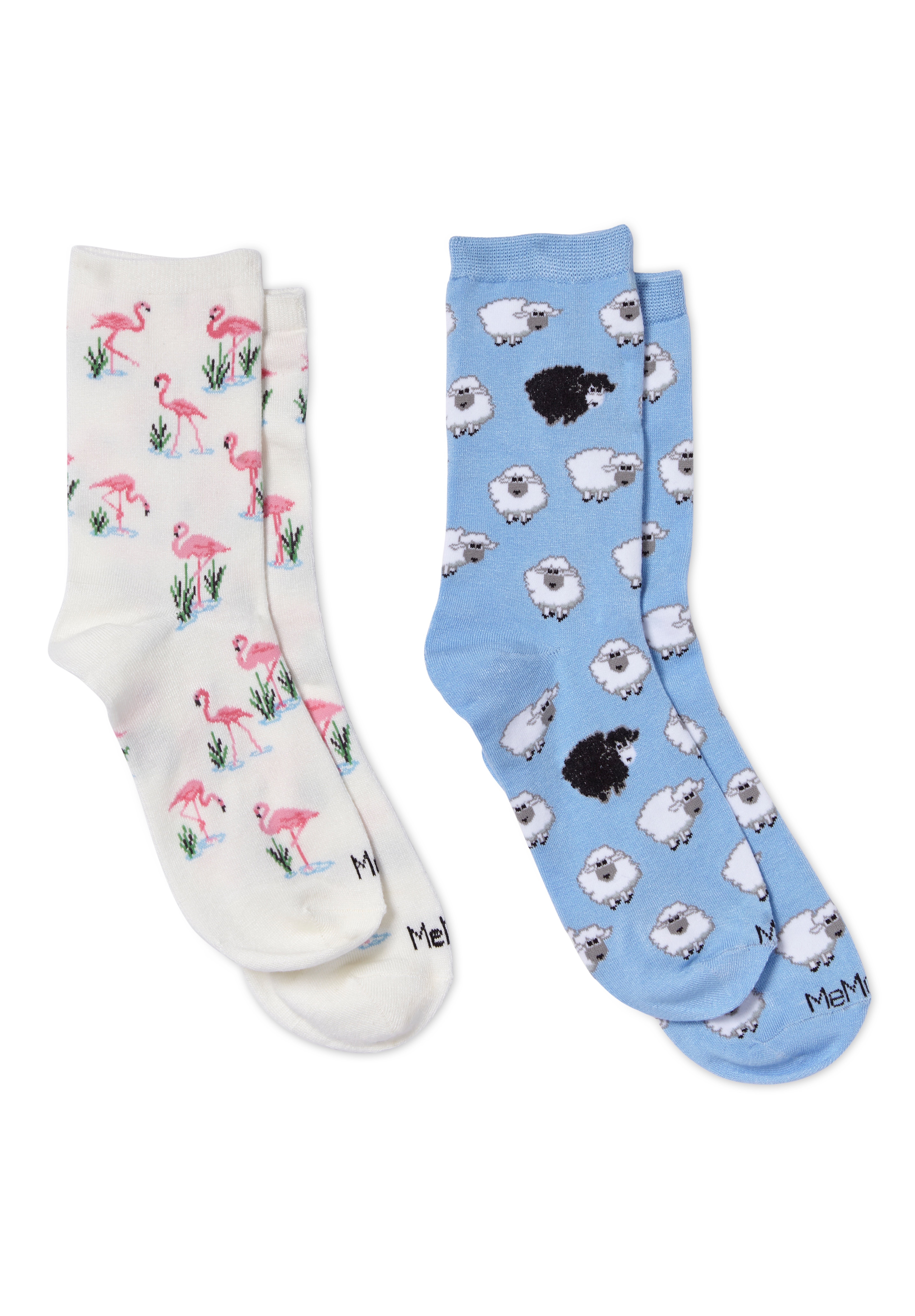 Plus Size Women's Novelty Socks 2-Pack by MeMoi in Sheep Flamingo Pack (Size 9-11)