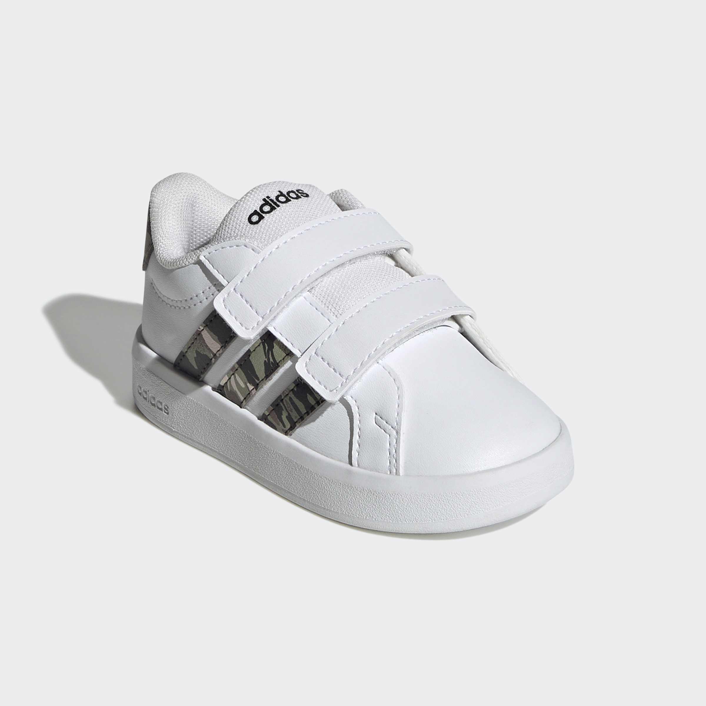 Klettschuh ADIDAS SPORTSWEAR "GRAND COURT 3.0 FÜR BABYS UND KLEINKINDER", Kinder, Gr. 22, cloud weiß, tent grün, core schwarz, Synthetik, Textil, Schuhe Klettschuh, für Kinder