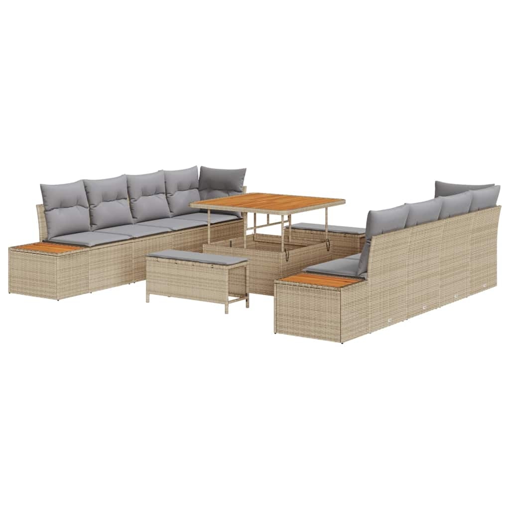 vidaXL Garten-Sofa-Set mit Kissen 11 pcs Beige Poly Rattan Image