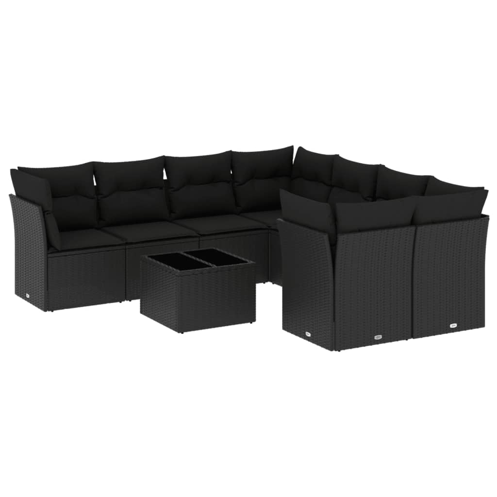 vidaXL 9-tlg. Garten-Sofagarnitur mit Kissen Schwarz Poly Rattan Image