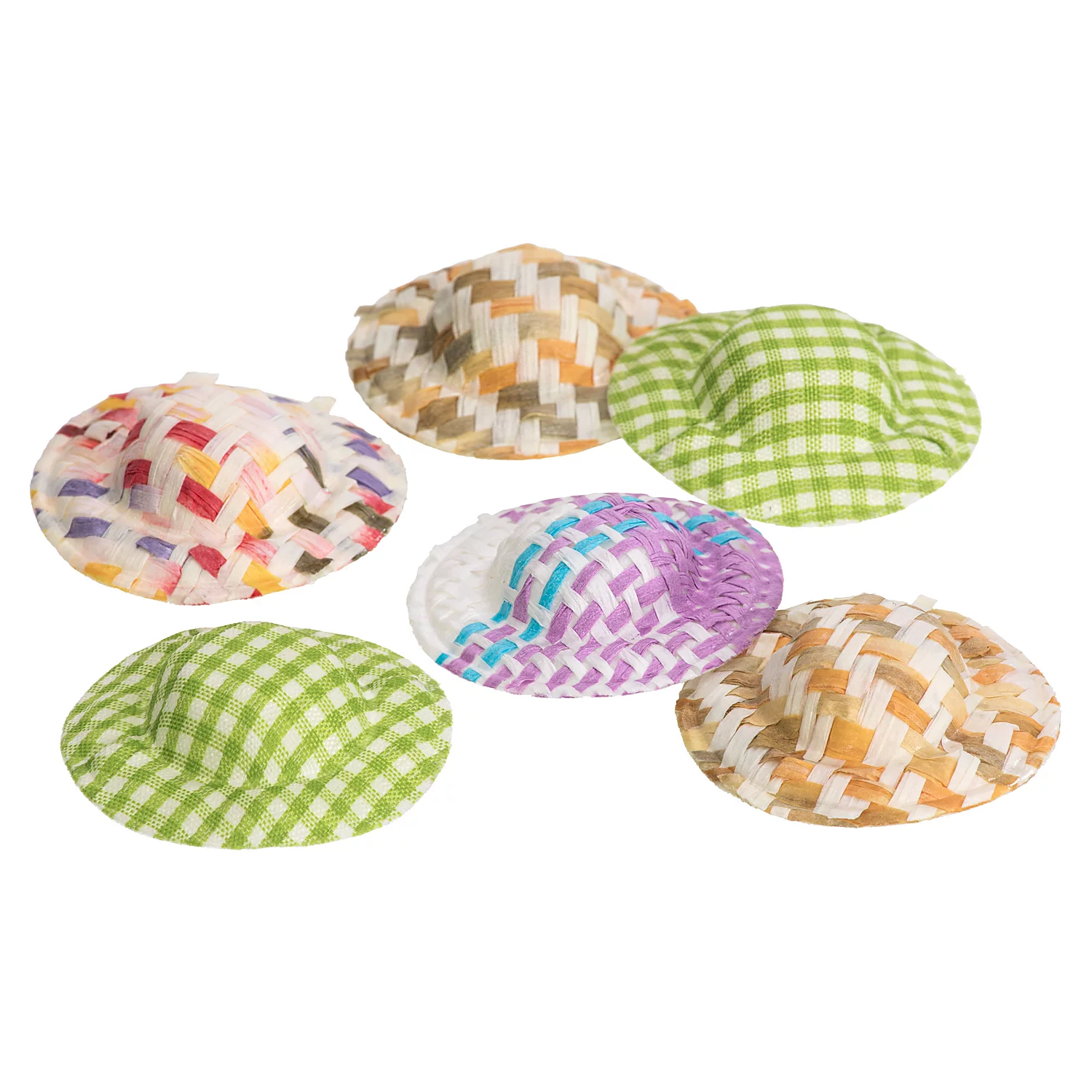 Strohhüte bunt, 4 cm Ø, 6 Stück