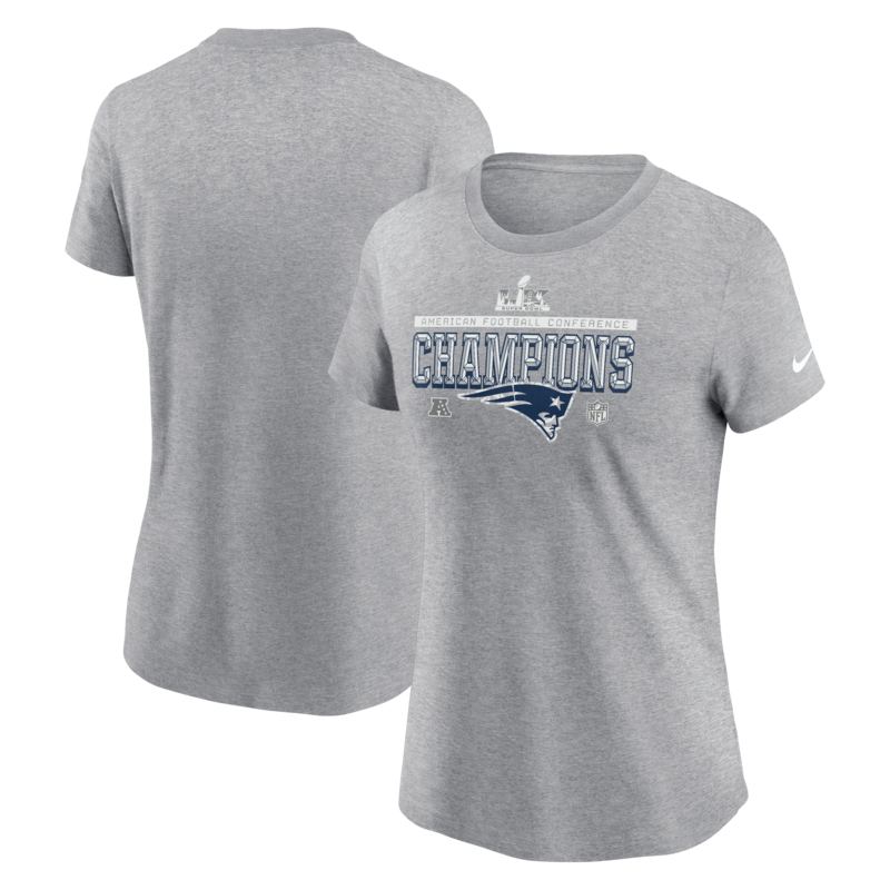 Nike Damen-T-Shirt in Heather Gray aus der New England Patriots 2025 AFC Champions Locker Room Trophy Collection Image