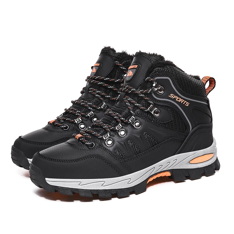Scarponi da trekking all'aperto di grandi dimensioni Uomo Donna Antiscivolo Stringate Arrampicata Inverno Scarpe da ginnastica in pelliccia calda nera Taglia 42 Scarpe da trekking da trekking