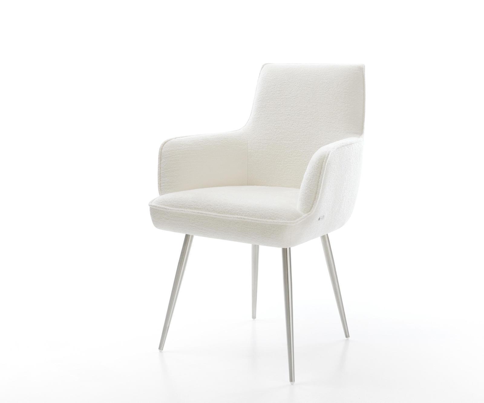 DELIFE Esszimmerstuhl Heira-Flex mit Armlehnen Bouclé Soft Beige 4-Fuß konisch Edelstahl Taschenfederkern, Esszimmerstühle Image