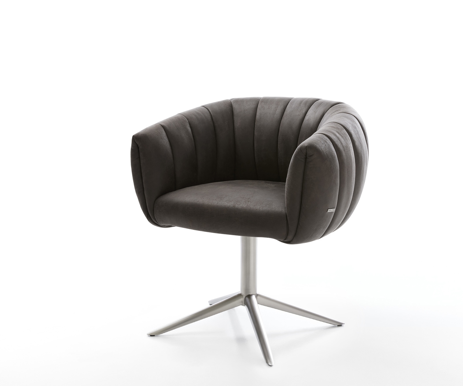 DELIFE Drehstuhl Jada-Flex Mikrofaser Anthrazit Vintage Fußkreuz Edelstahl 360° drehbar Wippfunktion Taschenfederkern, Esszimmerstühle Image