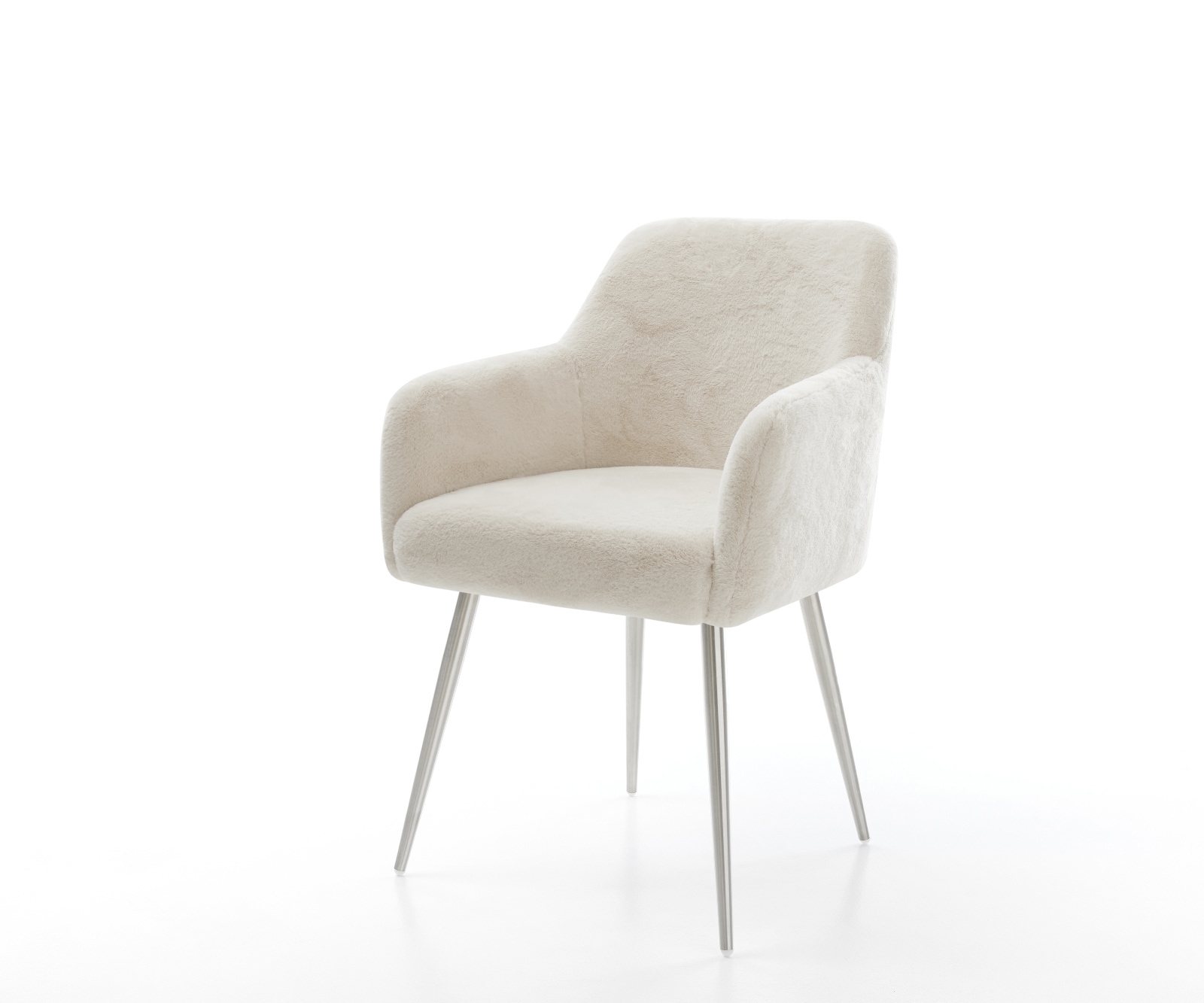 DELIFE Esszimmerstuhl Greg-Flex Plüsch Creme-Weiß 4-Fuß konisch Edelstahl Taschenfederkern, Esszimmerstühle Image