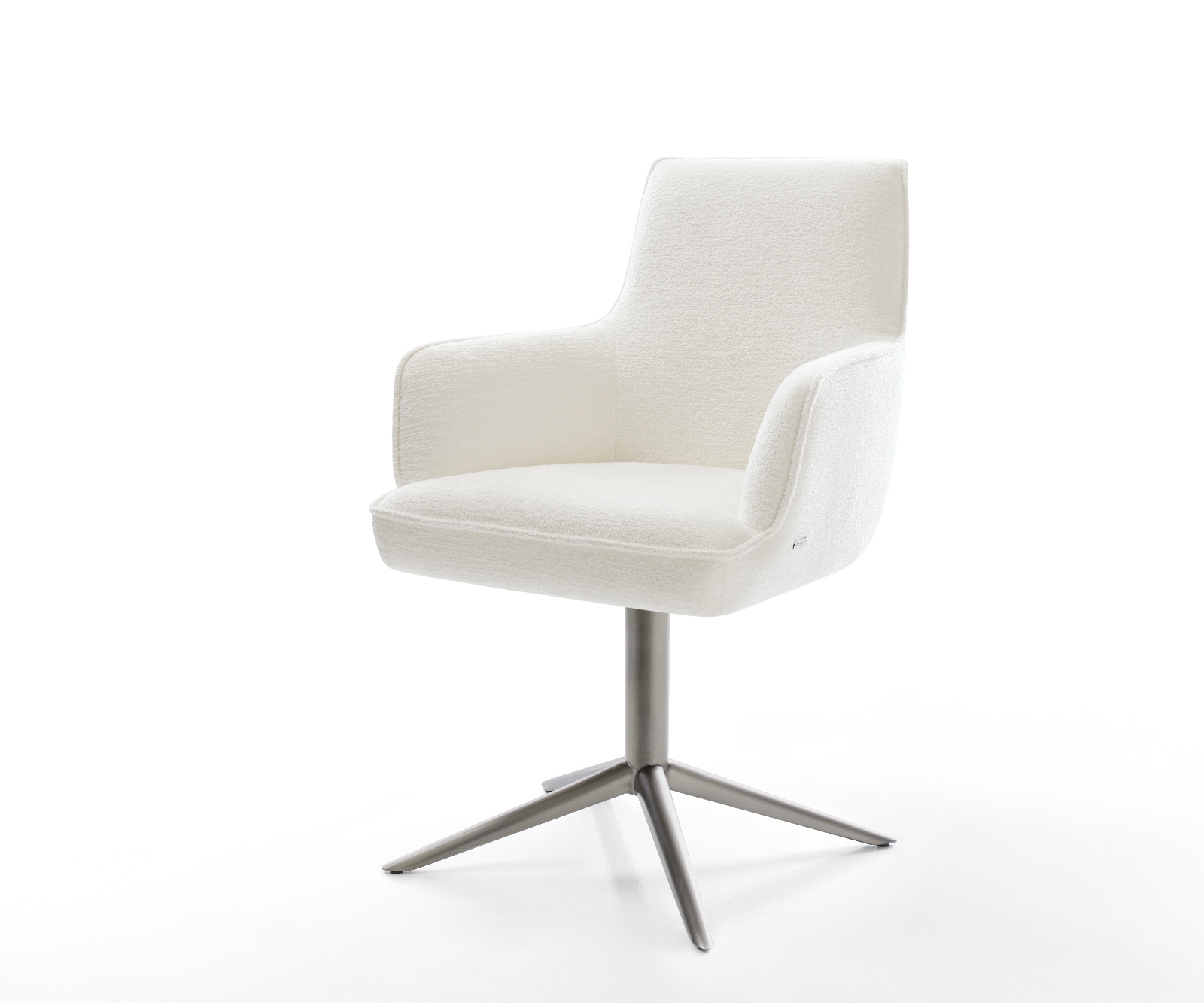 DELIFE Drehstuhl Heira-Flex mit Armlehnen Bouclé Soft Beige Fußkreuz Graphit 360° drehbar Wippfunktion Taschenfederkern, Esszimmerstühle Image