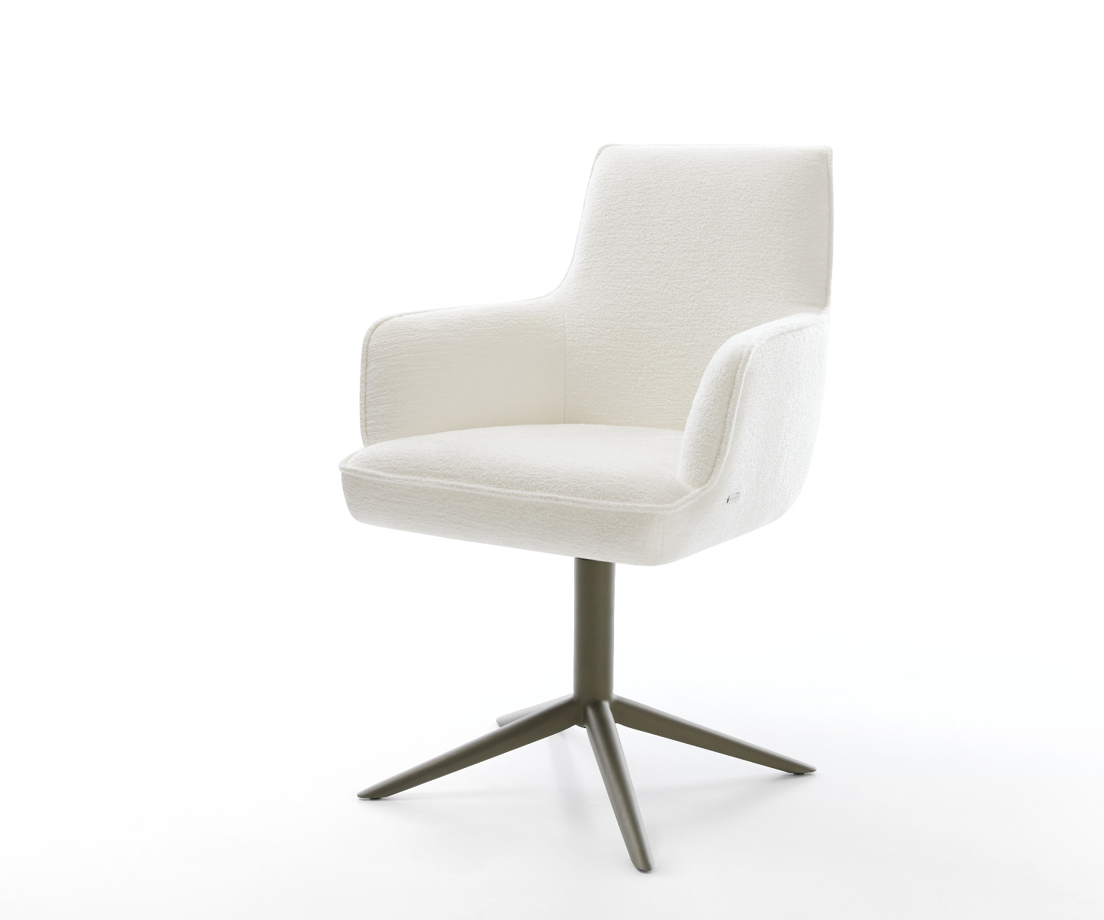 DELIFE Drehstuhl Heira-Flex mit Armlehnen Bouclé Soft Beige Fußkreuz Effektfinish Titan 360° drehbar Wippfunktion Taschenfederkern, Esszimmerstühle Image