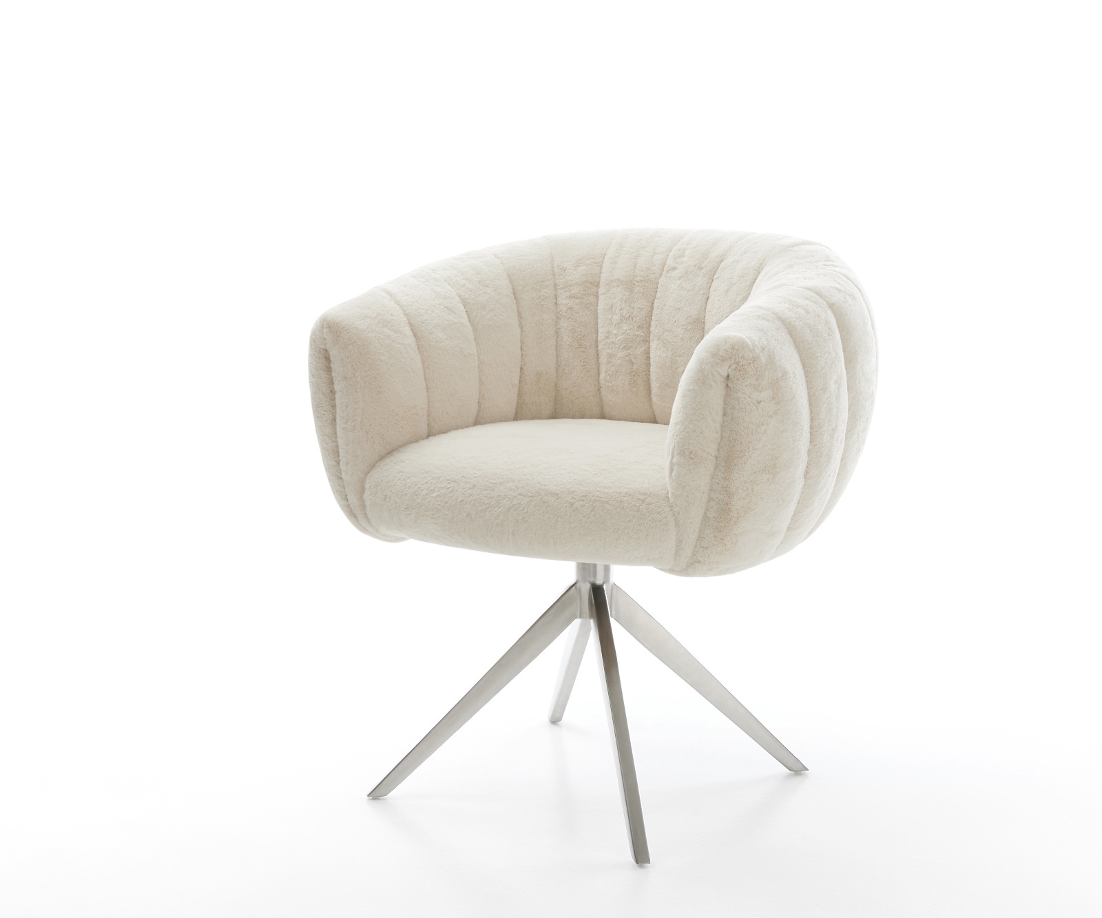 DELIFE Drehstuhl Jada-Flex Plüsch Creme-Weiß Kreuzgestell breit Edelstahl 360° drehbar Wippfunktion Taschenfederkern, Esszimmerstühle Image