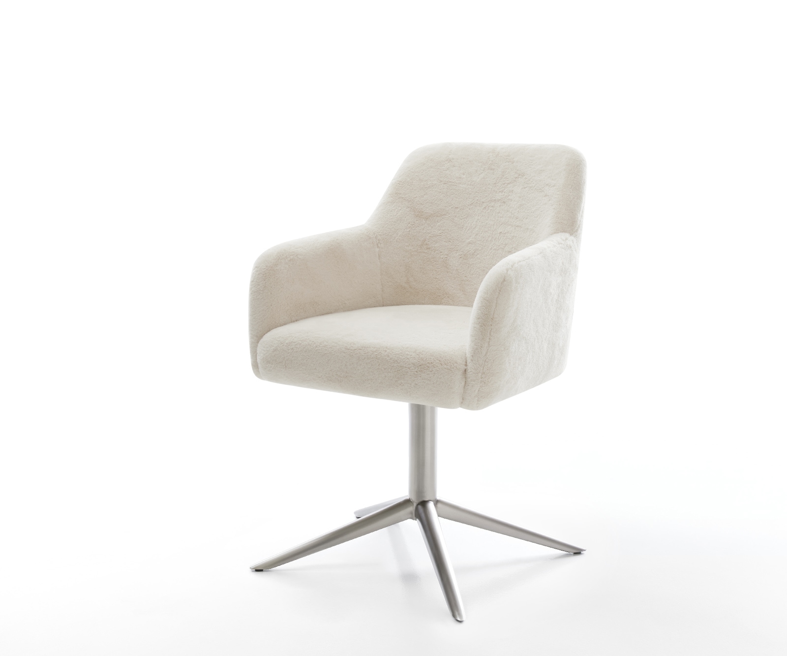 DELIFE Drehstuhl Greg-Flex Plüsch Creme-Weiß Fußkreuz Edelstahl 360° drehbar Wippfunktion Taschenfederkern, Esszimmerstühle Image