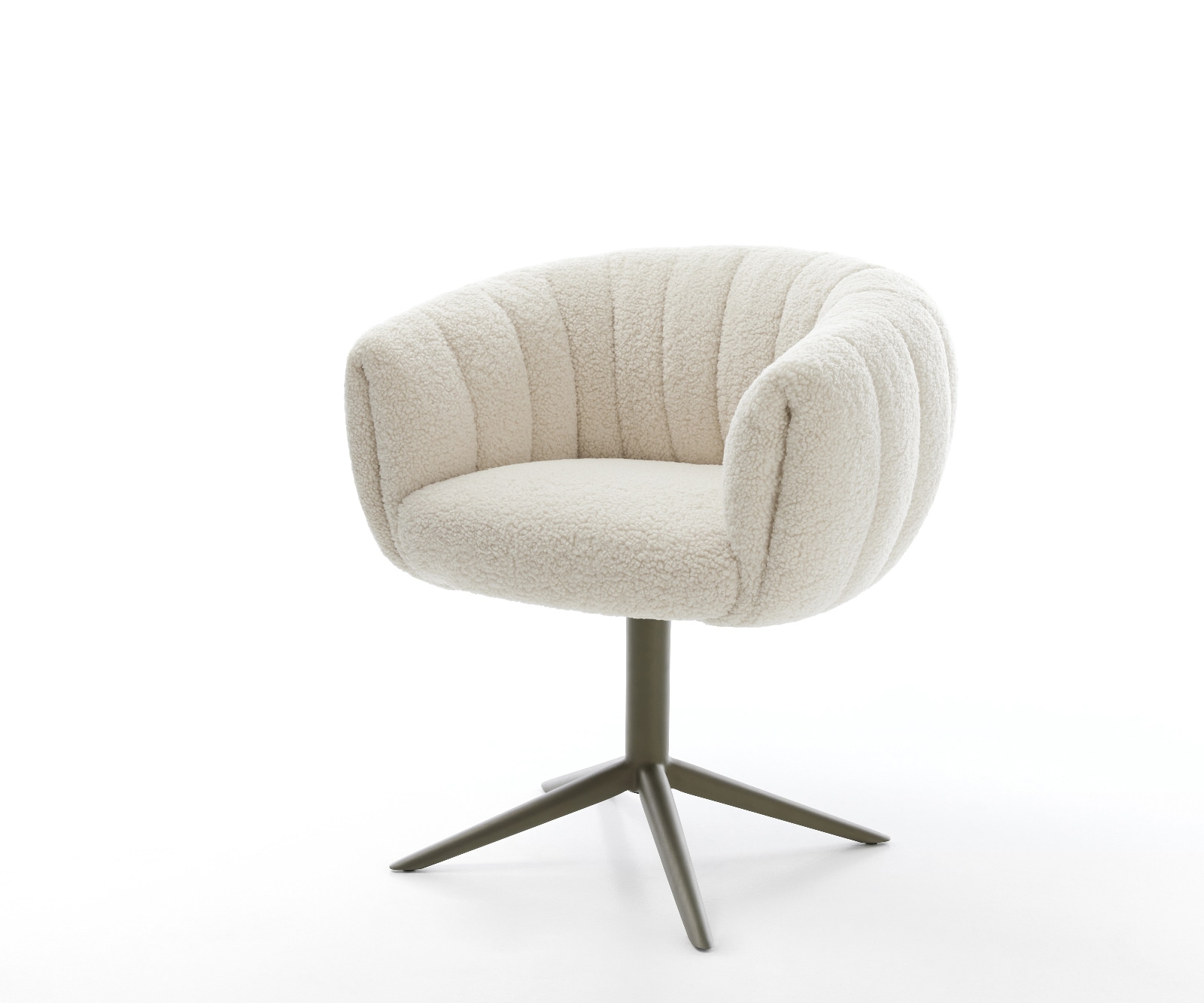 DELIFE Drehstuhl Jada-Flex Teddystoff Beige Fußkreuz Effektfinish Titan 360° drehbar Wippfunktion Taschenfederkern, Esszimmerstühle Image