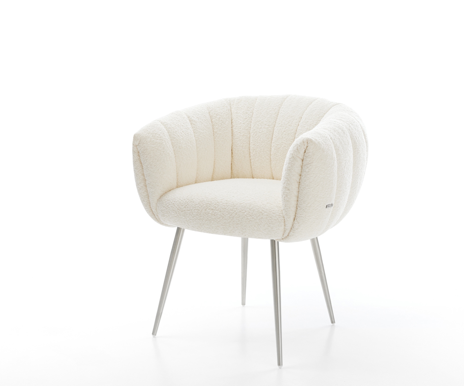 DELIFE Esszimmerstuhl Jada-Flex Bouclé Weiß 4-Fuß konisch Edelstahl Taschenfederkern, Esszimmerstühle Image