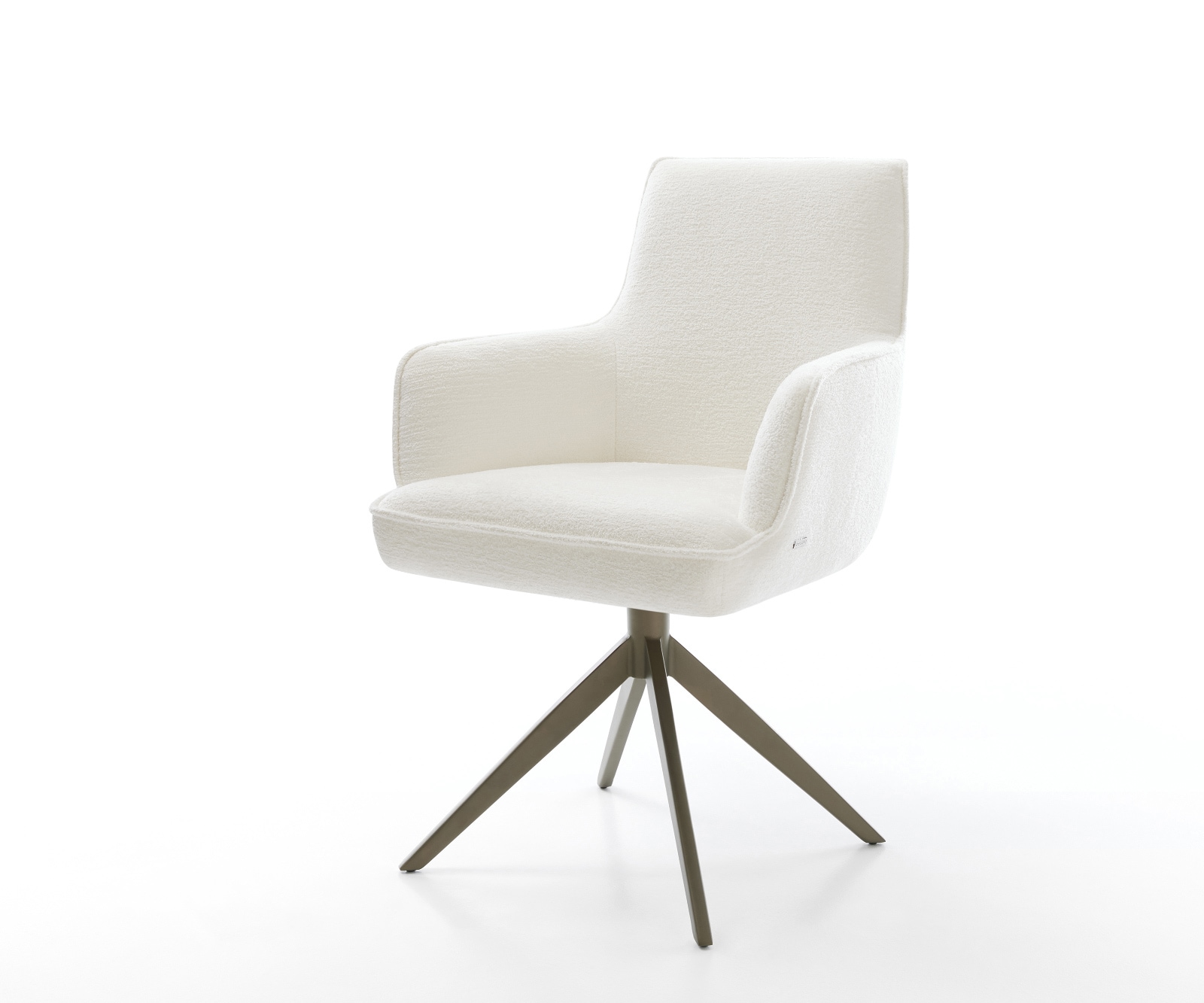 DELIFE Drehstuhl Heira-Flex mit Armlehnen Bouclé Soft Beige Kreuzgestell breit Effektfinish Titan 360° drehbar Wippfunktion Taschenfederkern, Esszimmerstühle Image