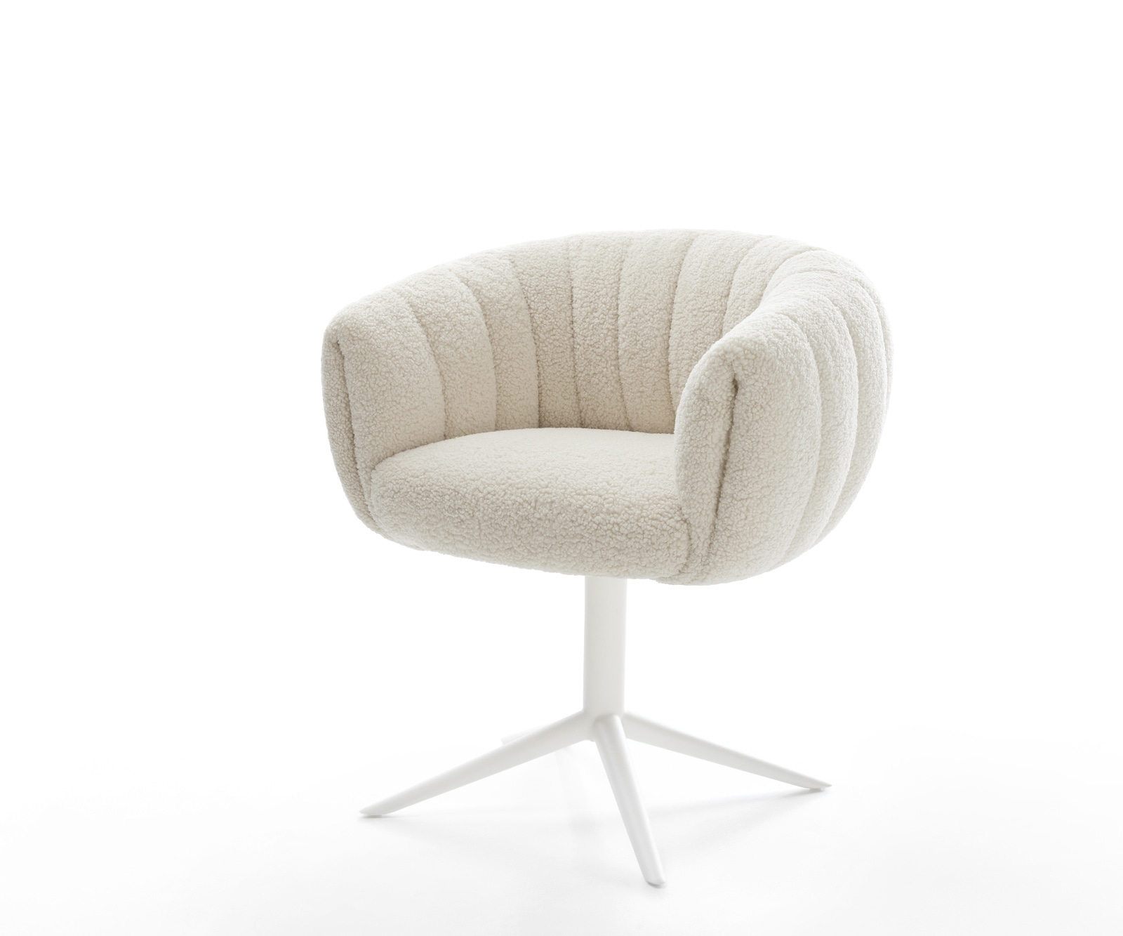 DELIFE Drehstuhl Jada-Flex Teddystoff Beige Fußkreuz Weiß 360° drehbar Wippfunktion Taschenfederkern, Esszimmerstühle Image