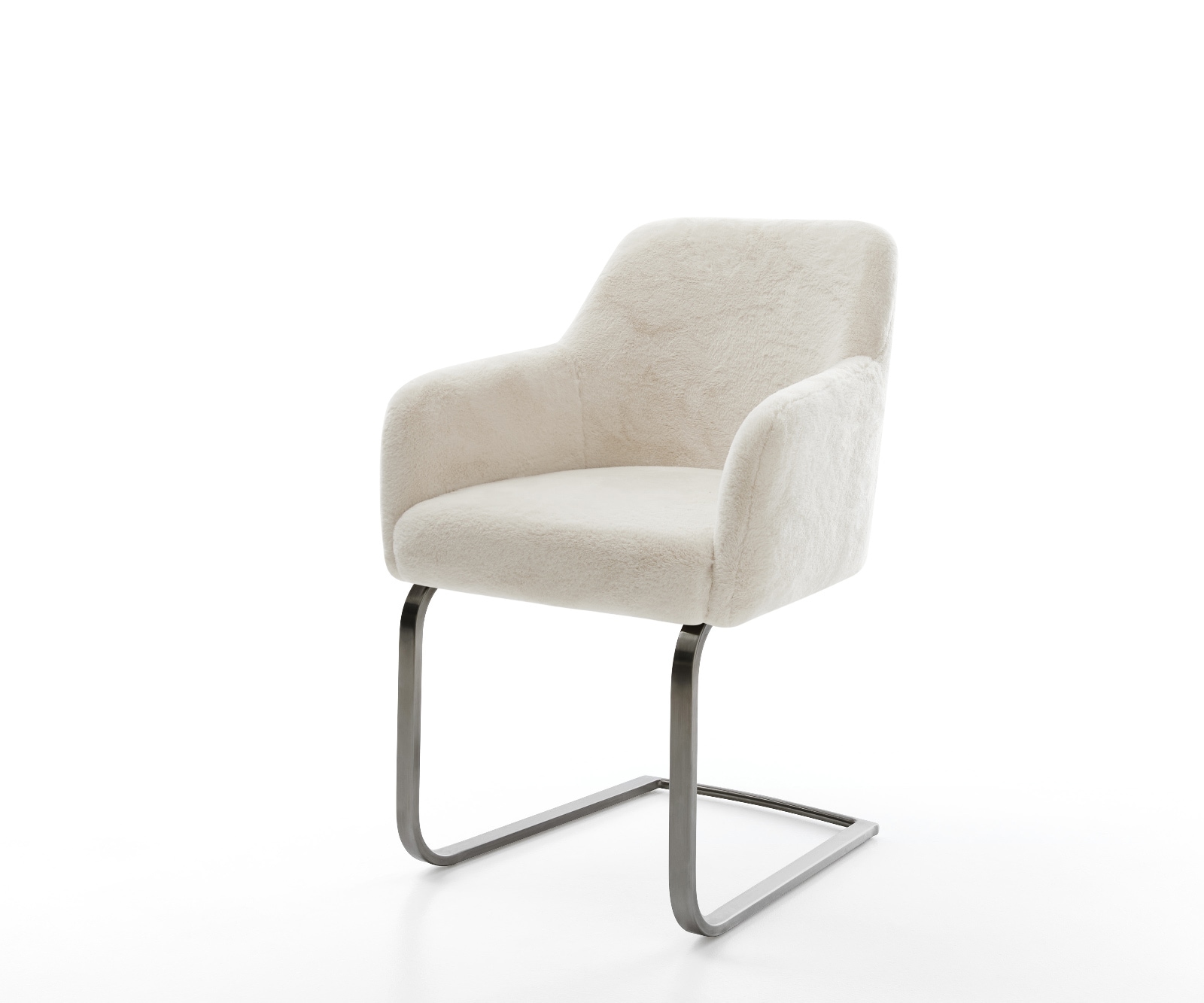 DELIFE Freischwinger Greg-Flex Plüsch Creme-Weiß Freischwinger flach Graphit Taschenfederkern, Esszimmerstühle Image