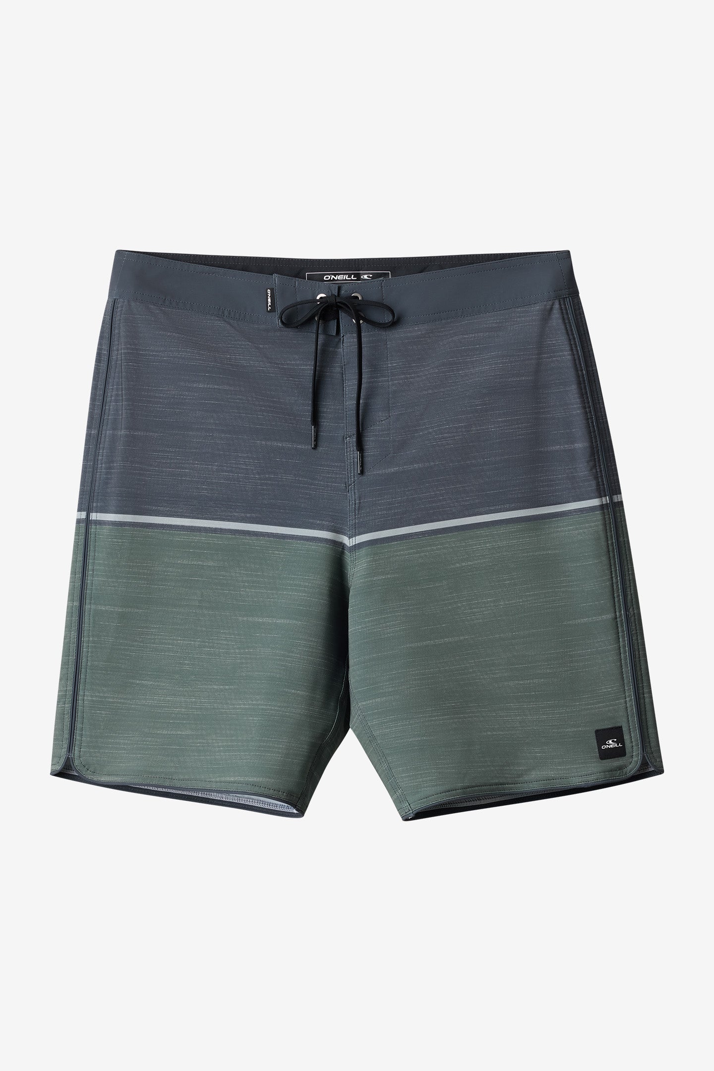 O'Neill Men's Hyperfreak Mysto Block Scallop 19"" Board Shorts in Dark Olive, Size 32, Elastane/Polyester