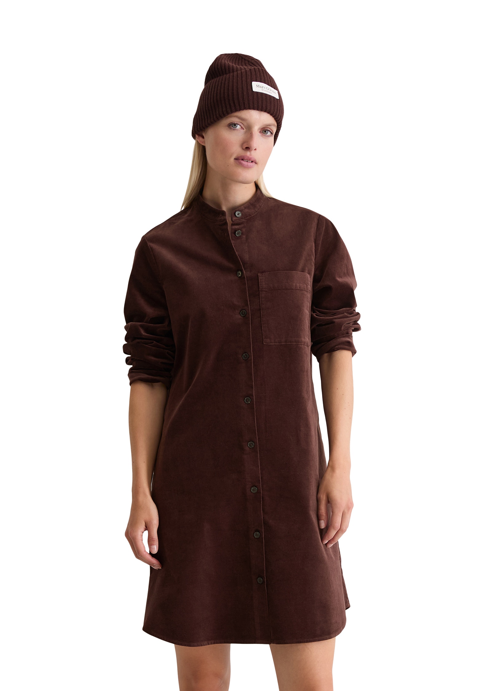 Hemdblusenkleid MARC O'POLO "aus Organic Cotton Stretch", Damen, Gr. 34, Normalgrößen, schwarz cherry, Obermaterial: 98% Baumwolle, 2% Elasthan, unifarben, weit kurz, Doppelmanschette, Kleider