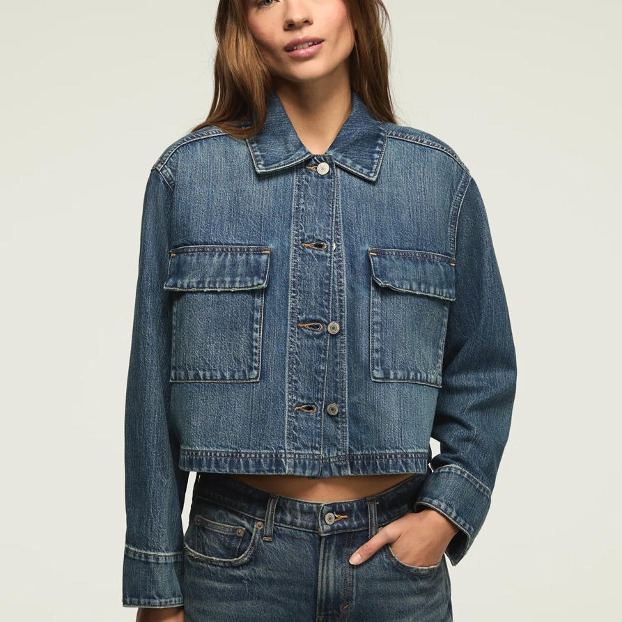Lucky Brand Denim Utility Jacket - Women's Clothing Outerwear Jackets Coats in Glamorous Wash, Size XL