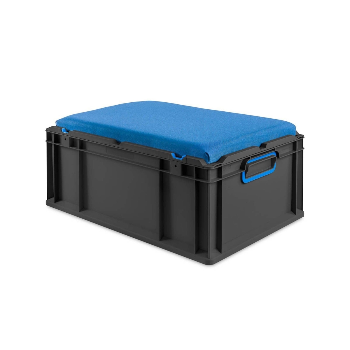 PROREGAL Eurobox NextGen Seat Box Blau, HxBxT 26,5x40x60cm, 44 Liter, Griffe geschlossen, Schwarz, Eurobehälter, Sitzbox, Transportbox Image