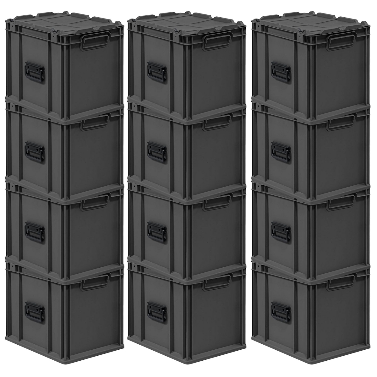PROREGAL SuperSparSet 12x Eurobox NextGen Portable, HxBxT 33,5x30x40cm, 30 Liter, Schwarz, Eurobehälter, Transportbox, Transportbehälter Image