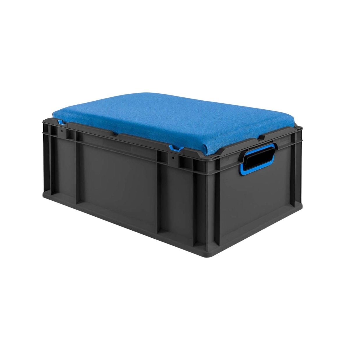 PROREGAL Eurobox NextGen Seat Box Blau, HxBxT 26,5x40x60cm, 44 Liter, Griffe offen, Schwarz, Eurobehälter, Sitzbox, Transportbox Image