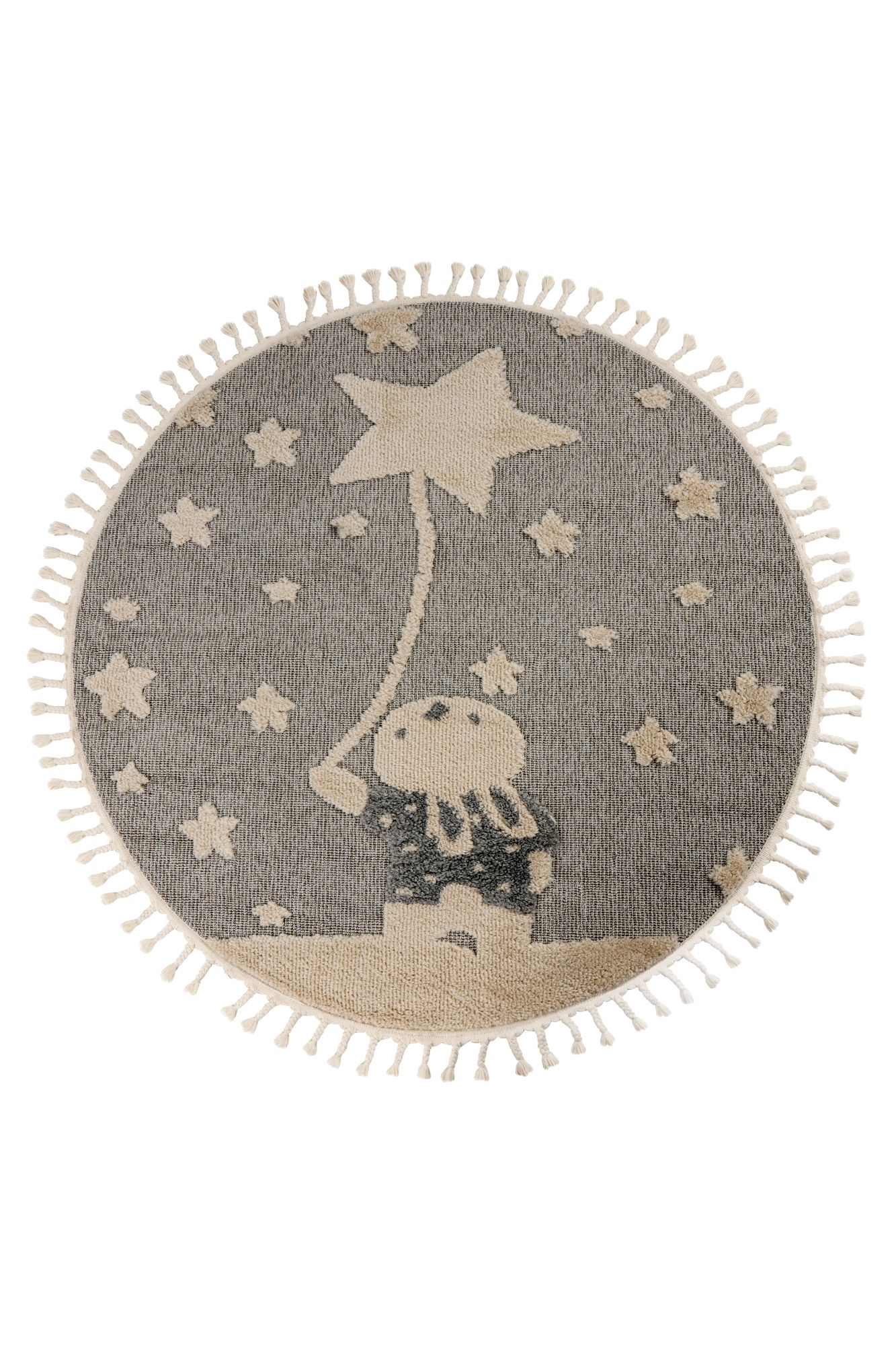 Kinderteppich KAYOOM "Modena 418", grau, B:133cm H:11mm L:133cm Ø:133cm, Polypropylen, Teppiche, Kinderteppich, auch in rund, Kurzflor, Hoch Tief, mit Fransen