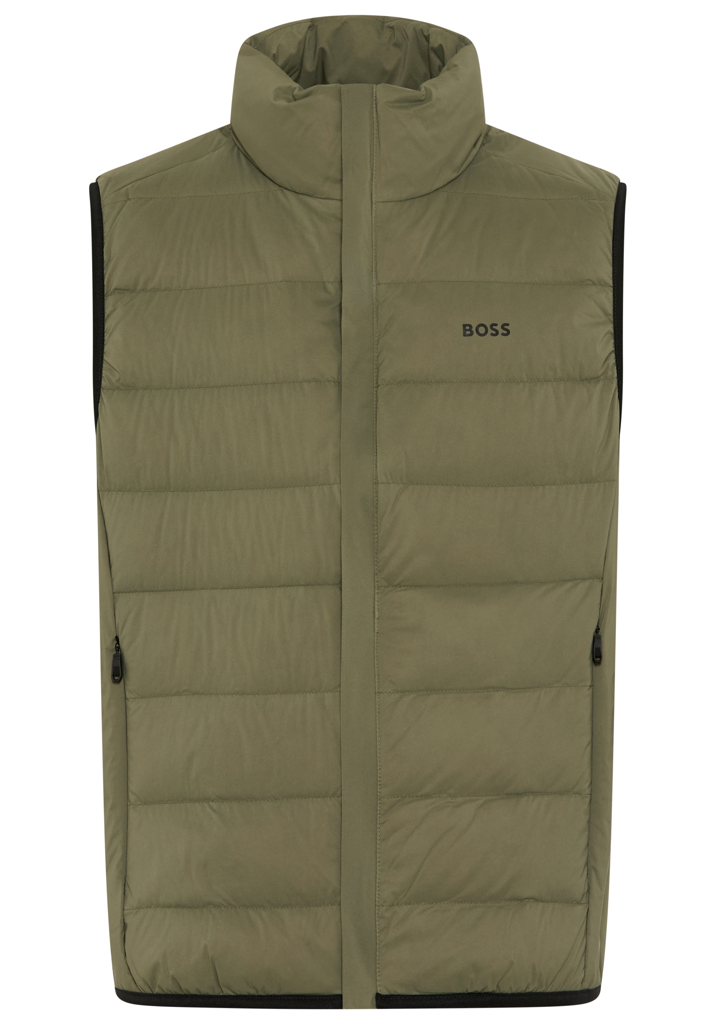 Daunenweste BOSS GREEN, Herren, Gr. L, schwarz beige257, Web, Obermaterial: 100% Polyamid. Wattierung: 80% Entendaune, 20% Entenfeder, unifarben, regular fit normal, hoch geschlossener Ausschnitt, Westen, Stehkragen, Regular Fit,...