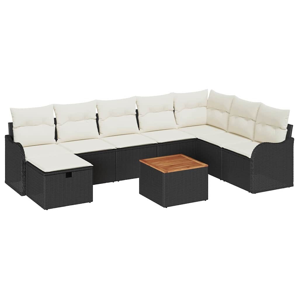 vidaXL Garten-Sofa-Set mit Kissen 9 pcs Schwarz Poly Rattan Image