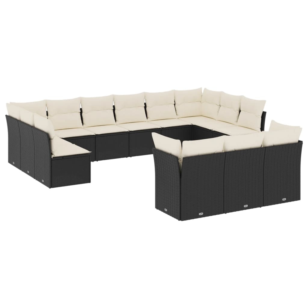 vidaXL 13-tlg. Garten-Sofagarnitur mit Kissen Schwarz Poly Rattan Image