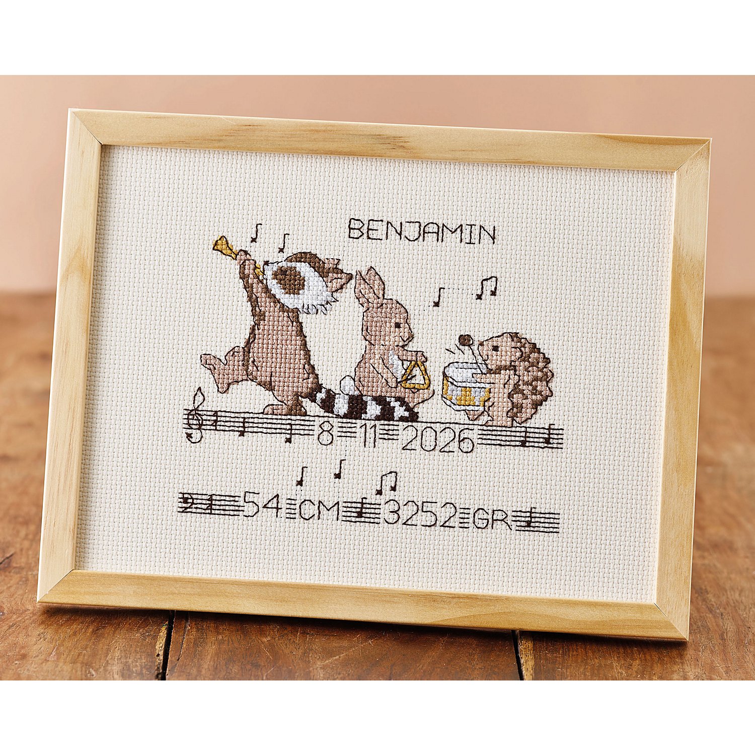 Stickbild Geburt Musik & Tiere, 24 x 18 cm