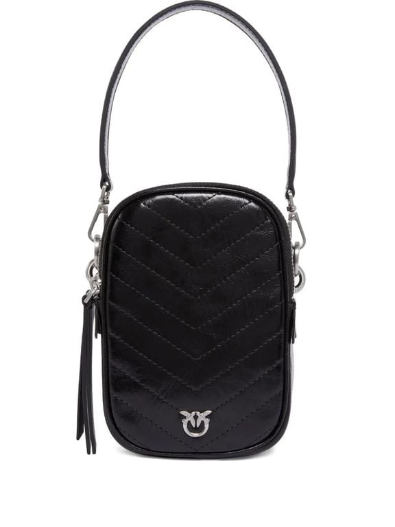 Chevron-Quilted Leather Mini Bag - Black - Pinko Shoulder Bags