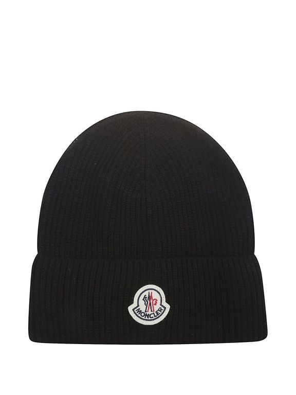 Logo-Patch Beanie Hat - Black - Moncler Hats