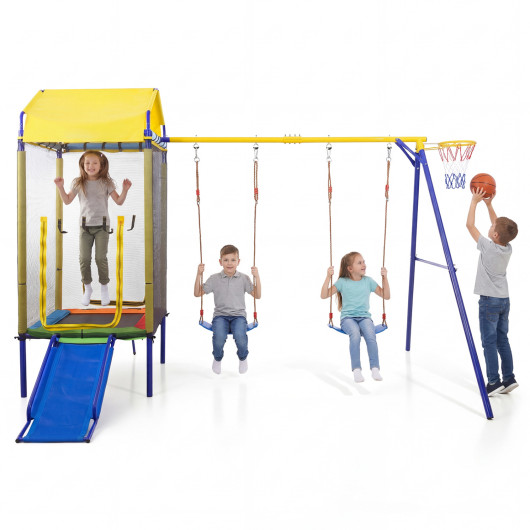 Costway 5-in-1 Kids Swing Set for Backyard with Heavy-duty Metal Swing Stand-Yellow