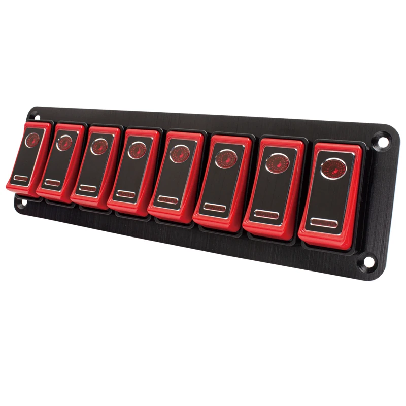 Great Metal Car Truck Marine Ship Auto Accessories 2-8 Gang Rocker Switch Panel ON-OFF Lights DC 12V/24V With LED
