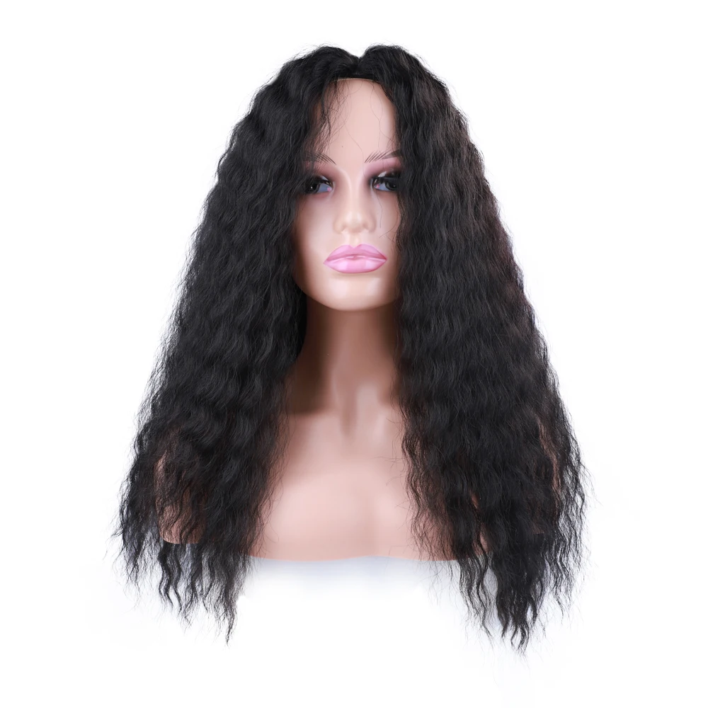 Parrucca sintetica lunga Parrucca per capelli ricci profondi sciolti di colore nero naturale Parrucche afro ricci per le donne Parrucca sintetica riccia nera Capelli gonfi