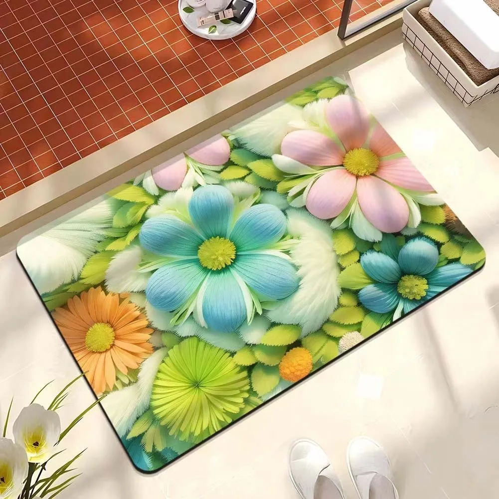 3d Floral Print Doormat Anti-slip Carpet for Kitchen Floor Mat Living Room Machine Floor Mat Washable Rug