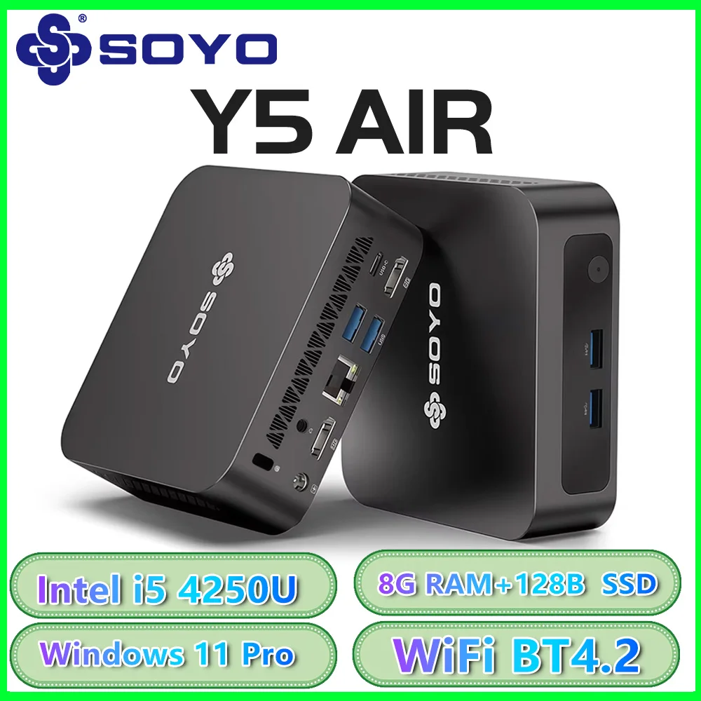 Mini PC SOYO Y5 AIR Intel i5 4250U 8 Go de RAM 128 Go de ROM Windows 11 Pro WiFi BT4.2 Ordinateur de bureau