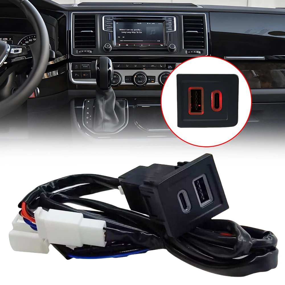 Presa per caricabatteria da auto doppia USB tipo C PD + QC3.0 Caricabatteria da auto USB C Adattatore per telefono automatico a ricarica rapida per VW Multivan T5 2003-2015