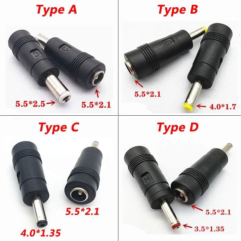 1/4 stücke DC 5,5x2,1 MM weibliche jack stecker adapter Anschlüsse zu 5,5x2.5 、 4,0 x1.7 、 4.0 × 1.35 、 3.5 × 1,35 MM männlichen tipps power adapter. Image