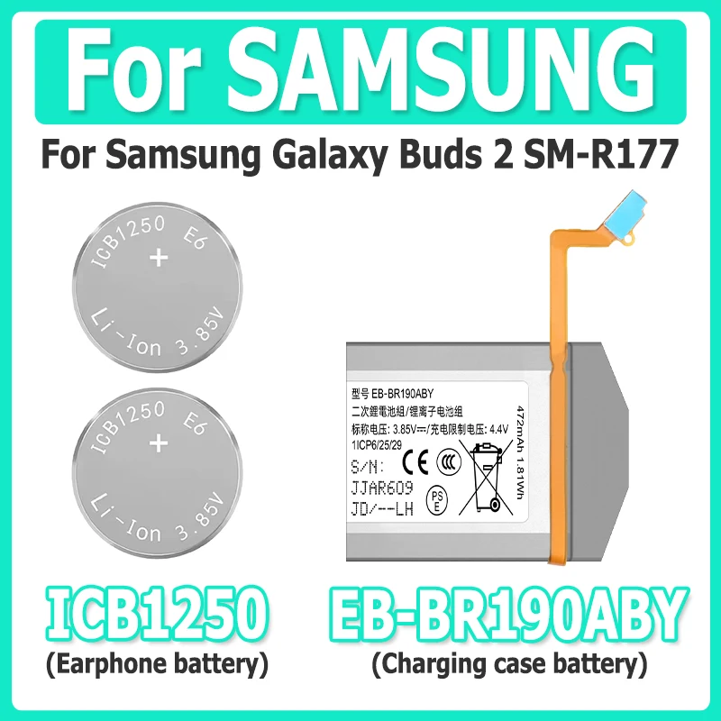 Neue Batterie EB-BR190ABY 472 mAh Für Samsung Galaxy Buds 2 Buds2 SM-R177 Kopfhörer Headset Batterie ICB1250 NS1250 + kostenlose tools Image